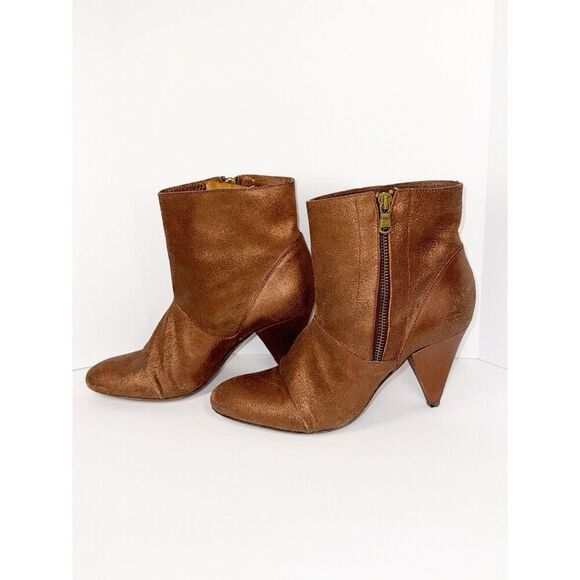 Billy Reid Womens Leather Ankle Boot Metallic Bronze Booties Zip Cone Heel 8.5 B - Picture 12 of 16